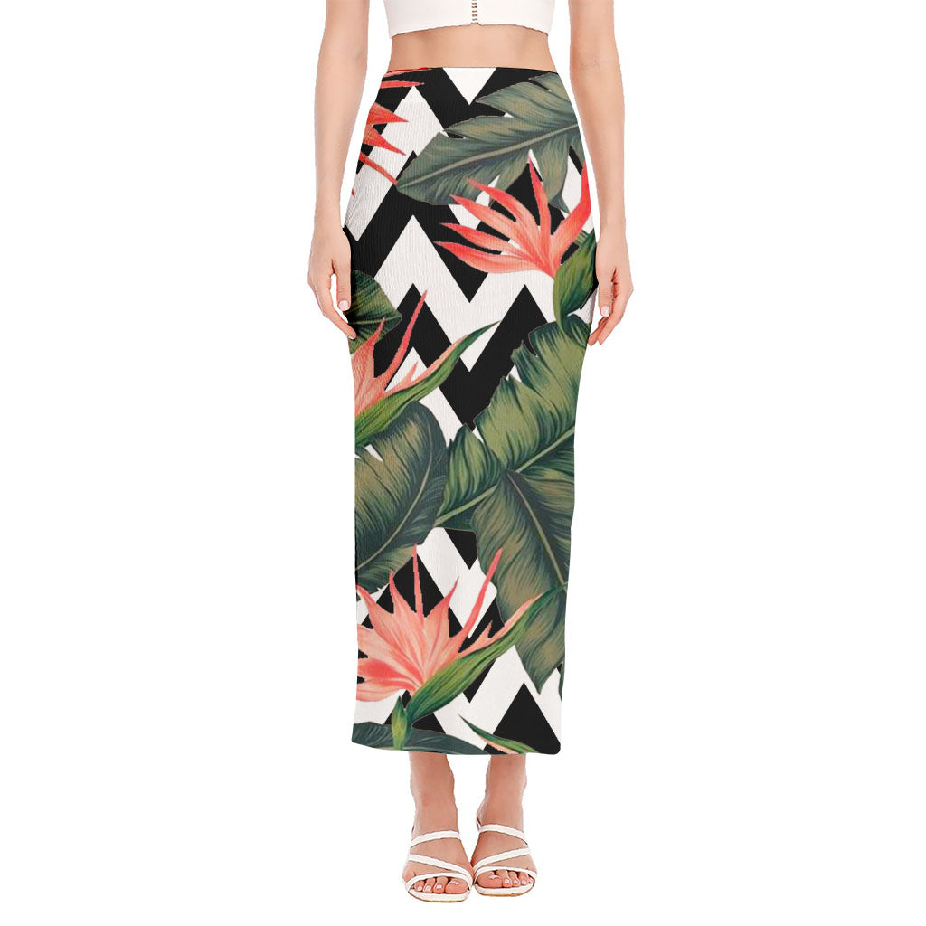 Zig Zag Tropical Pattern Print Side Slit Maxi Skirt