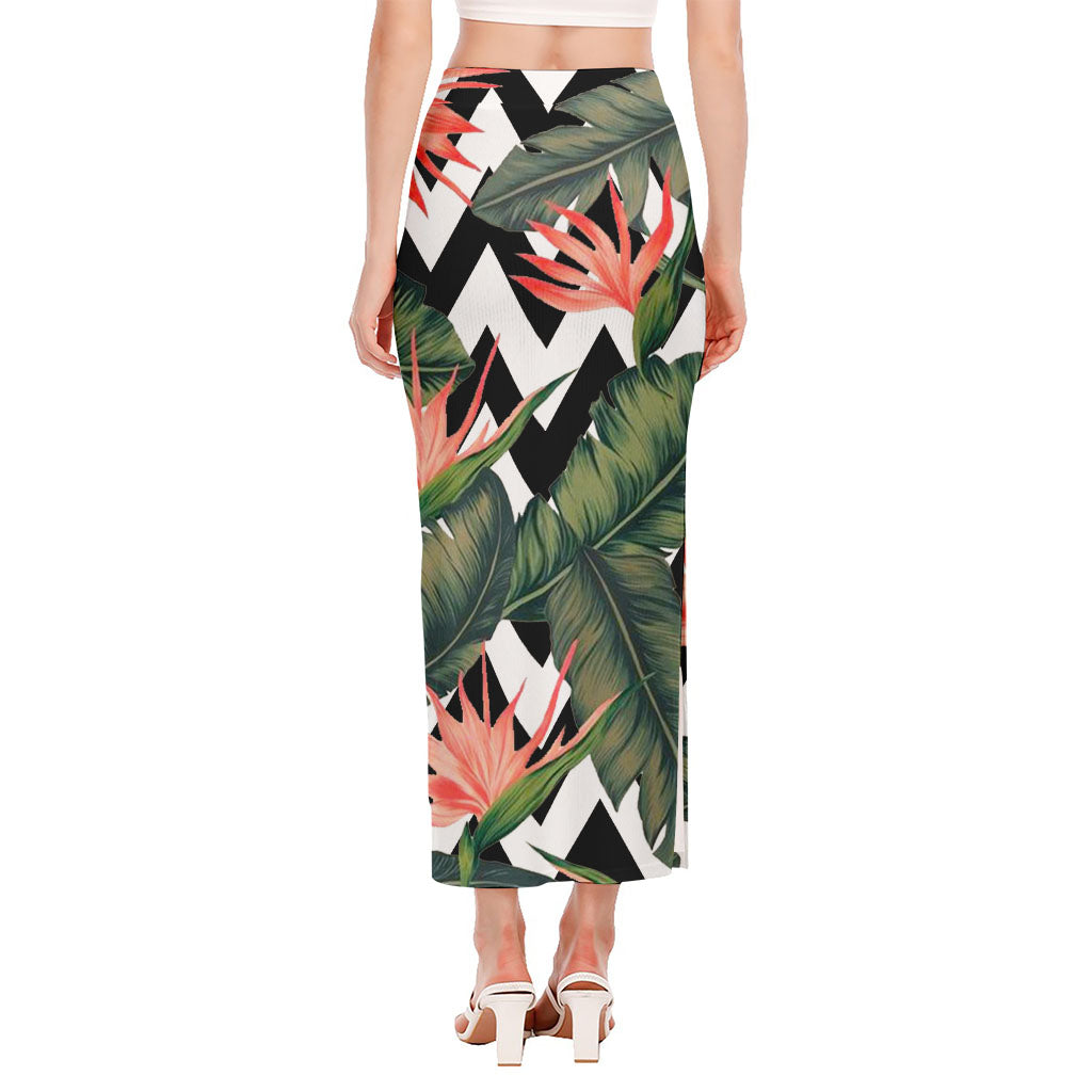 Zig Zag Tropical Pattern Print Side Slit Maxi Skirt