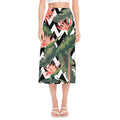 Zig Zag Tropical Pattern Print Side Slit Midi Skirt