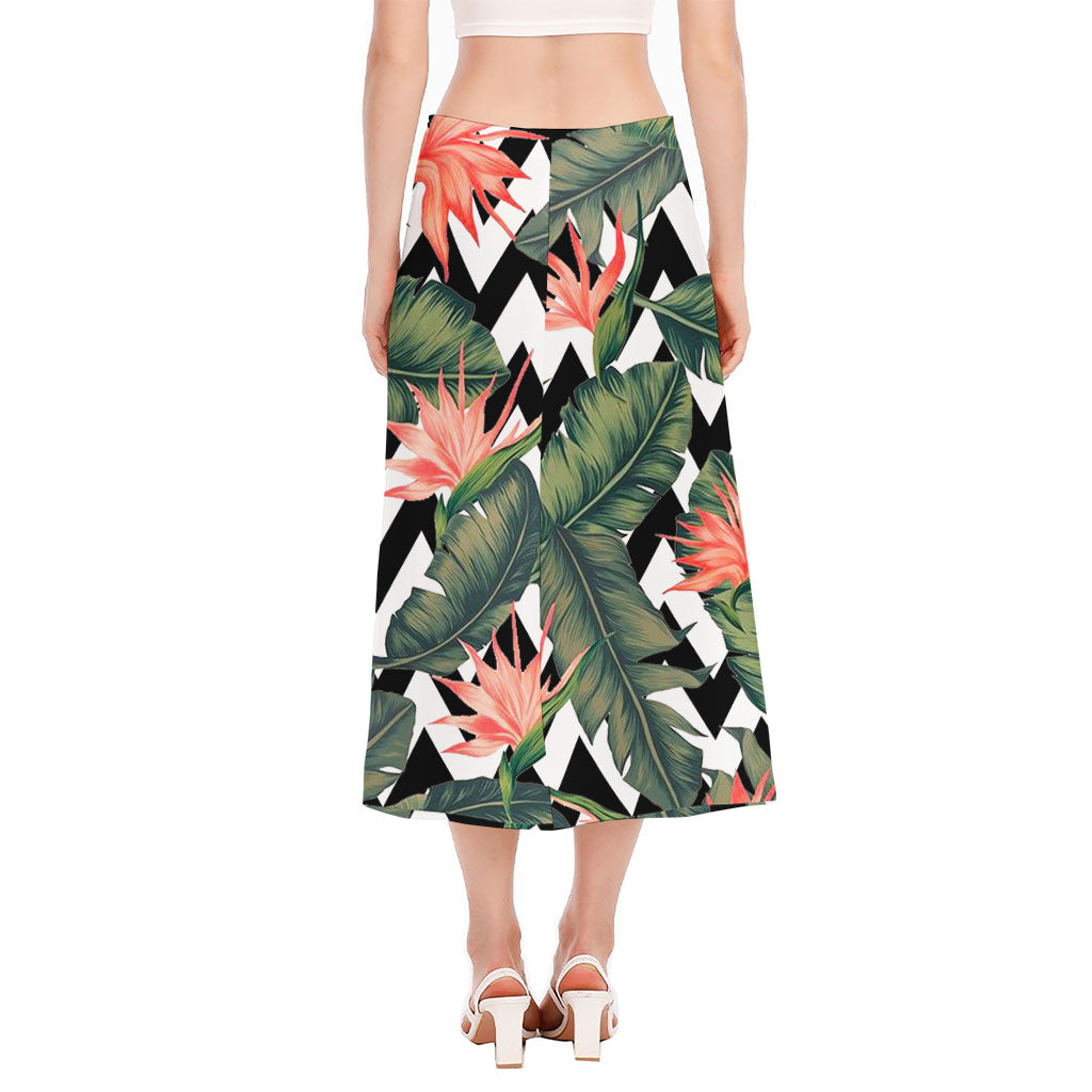 Zig Zag Tropical Pattern Print Side Slit Midi Skirt