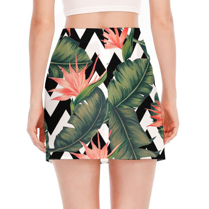 Zig Zag Tropical Pattern Print Side Slit Mini Skirt