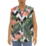 Zig Zag Tropical Pattern Print Sleeveless Baseball Jersey