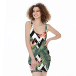Zig Zag Tropical Pattern Print Sleeveless Bodycon Dress