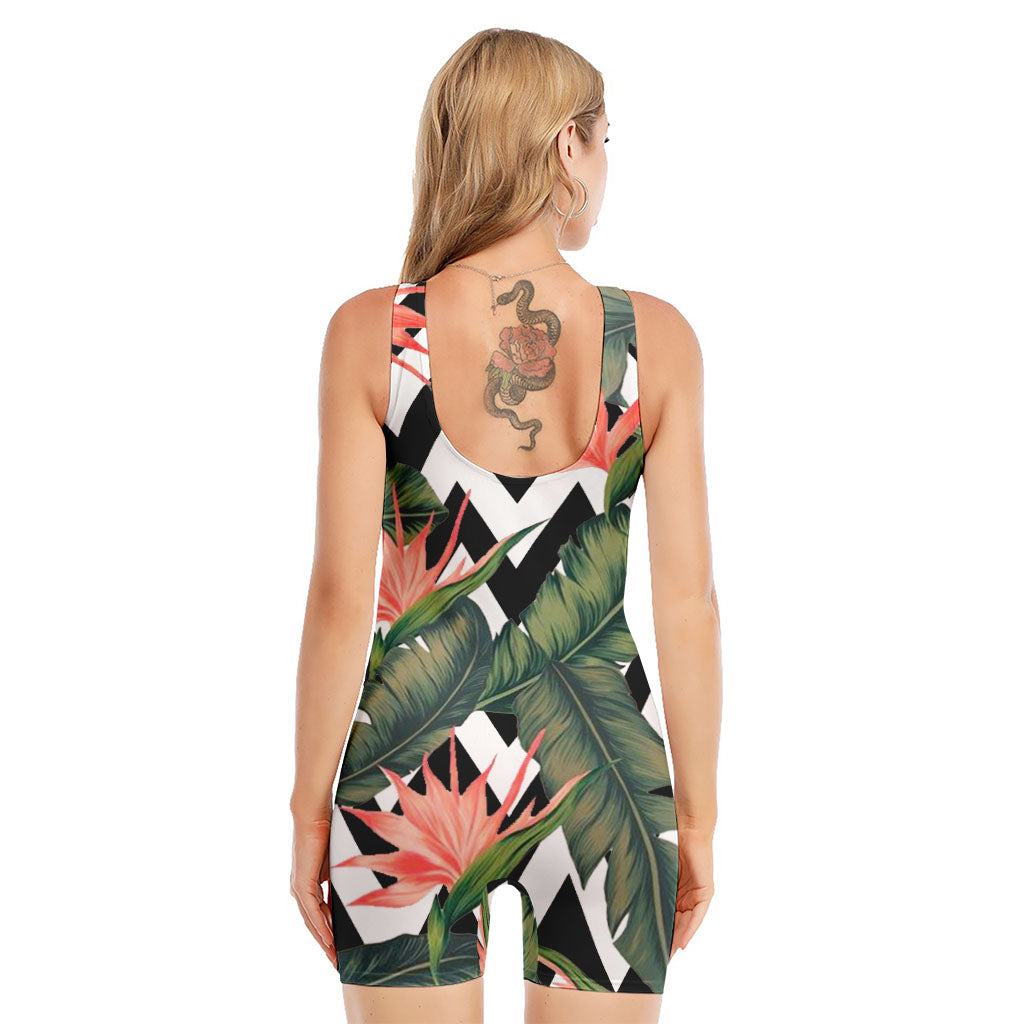 Zig Zag Tropical Pattern Print Sleeveless One Piece Swimsuit