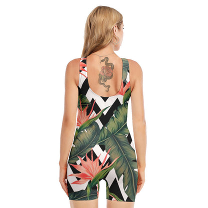 Zig Zag Tropical Pattern Print Sleeveless One Piece Swimsuit