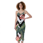 Zig Zag Tropical Pattern Print Slim Fit Midi Cami Dress