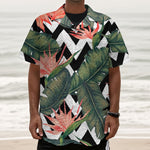 Zig Zag Tropical Pattern Print Textured Short Sleeve Shirt