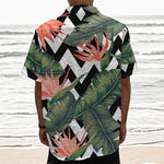 Zig Zag Tropical Pattern Print Textured Short Sleeve Shirt