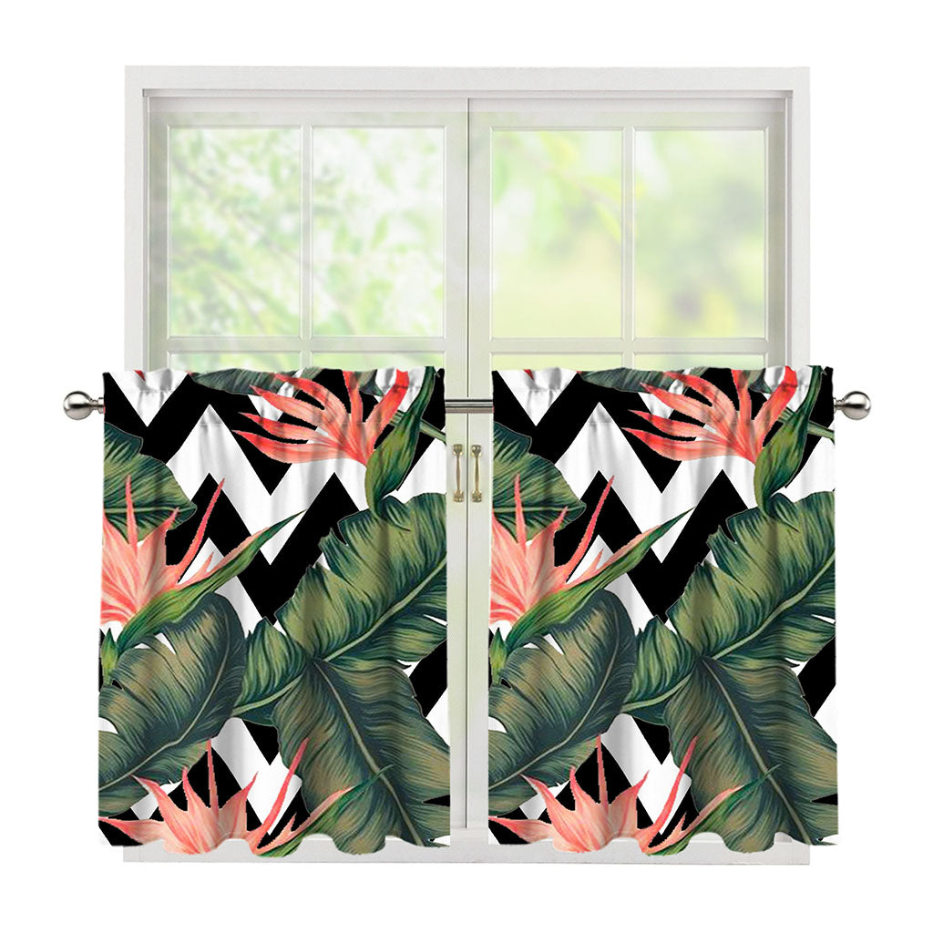 Zig Zag Tropical Pattern Print Tier Curtains