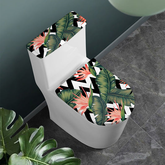 Zig Zag Tropical Pattern Print Toilet Lid And Tank Cover Set