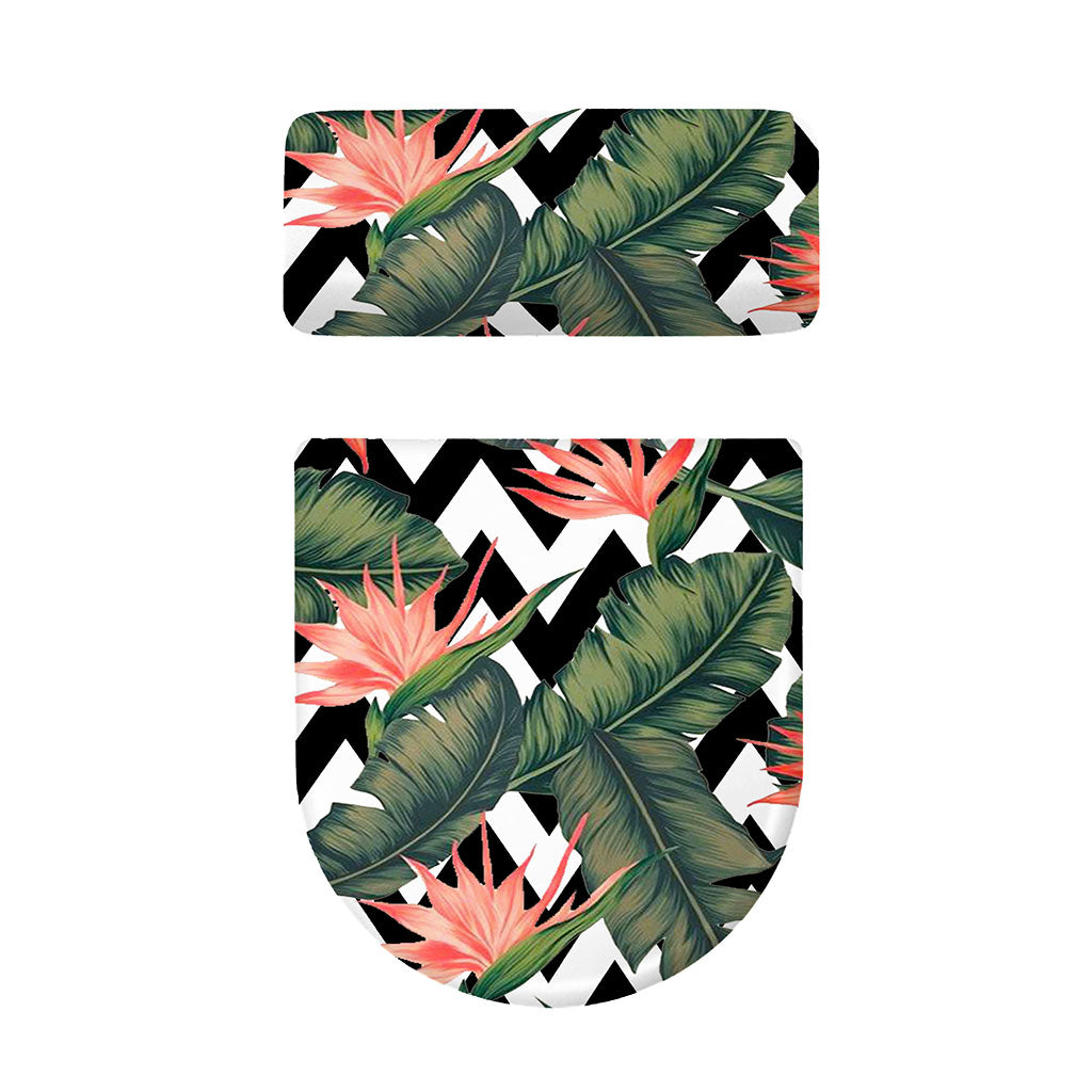 Zig Zag Tropical Pattern Print Toilet Lid And Tank Cover Set