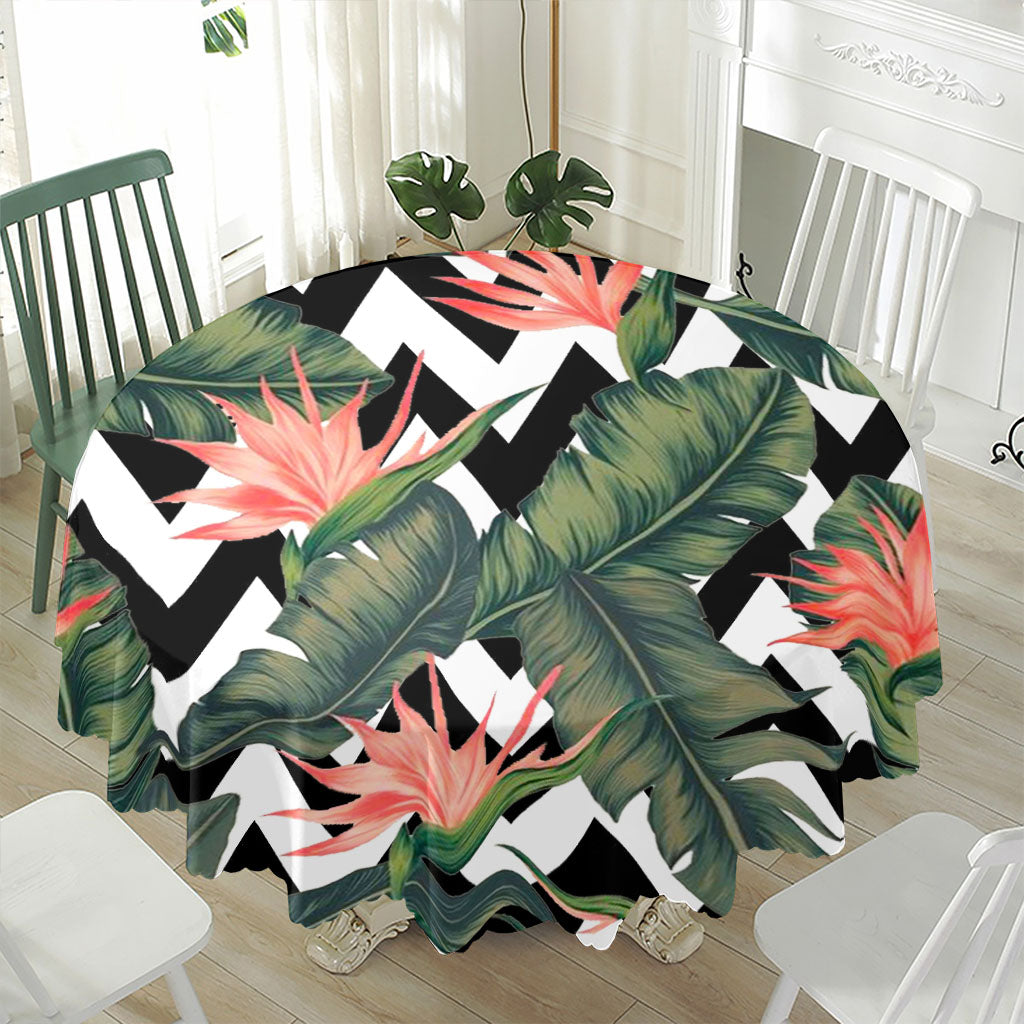 Zig Zag Tropical Pattern Print Waterproof Round Tablecloth