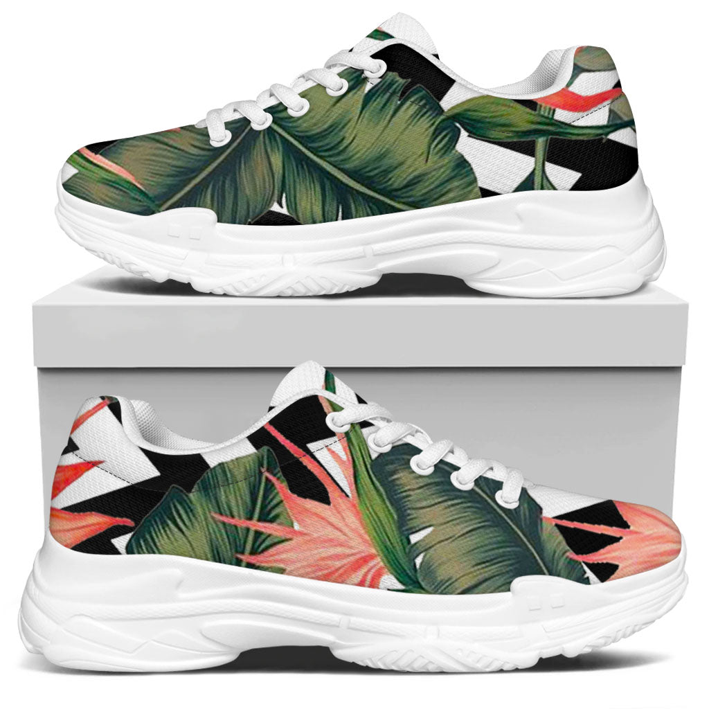 Zig Zag Tropical Pattern Print White Chunky Shoes