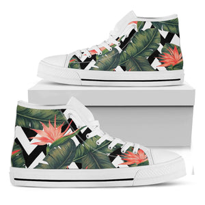 Zig Zag Tropical Pattern Print White High Top Sneakers