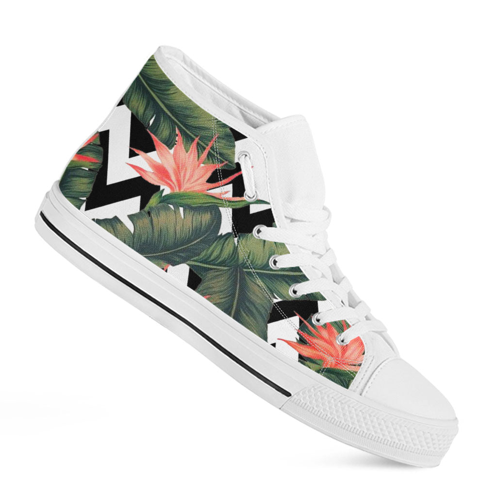Zig Zag Tropical Pattern Print White High Top Sneakers