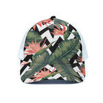 Zig Zag Tropical Pattern Print White Mesh Trucker Cap