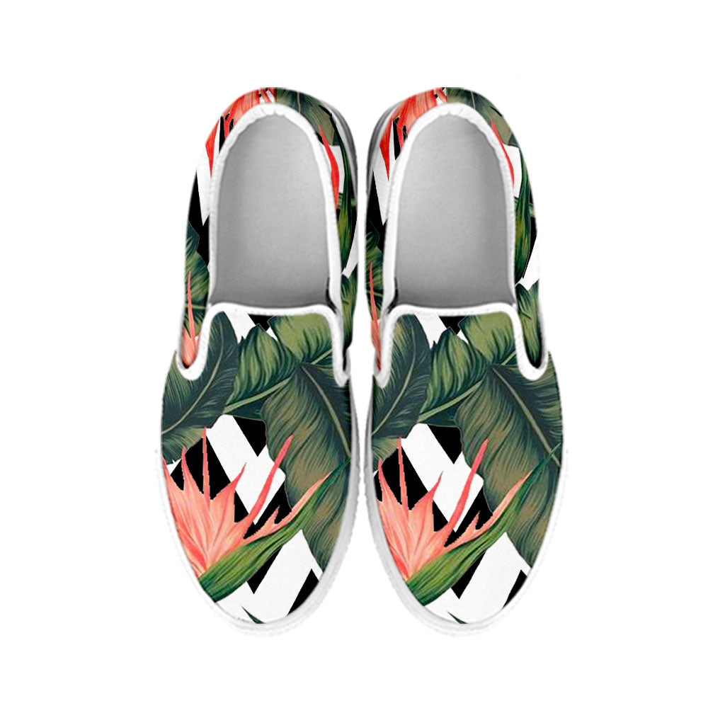 Zig Zag Tropical Pattern Print White Slip On Sneakers