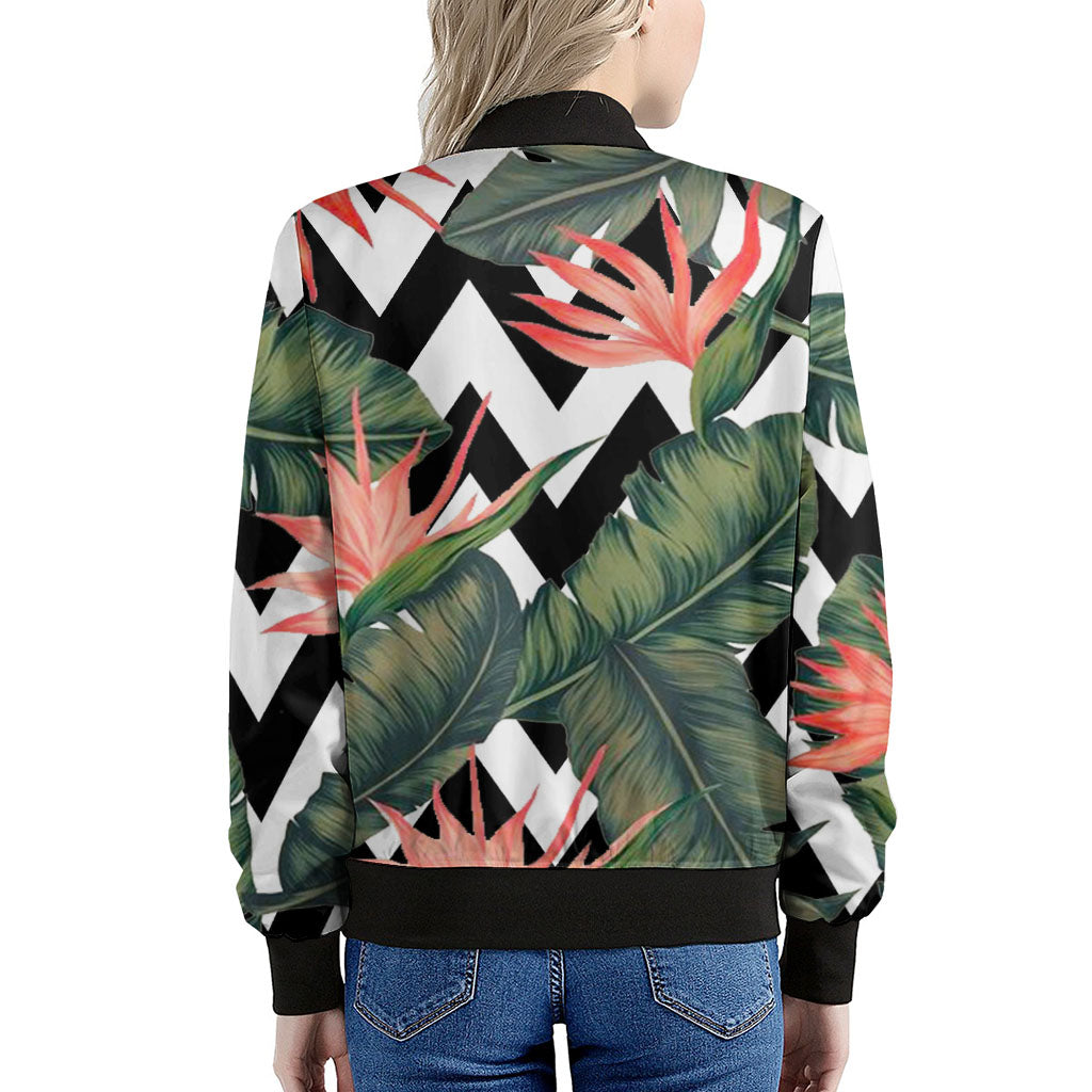 Zig Zag Tropical Pattern Print Women's Bomber Jacket