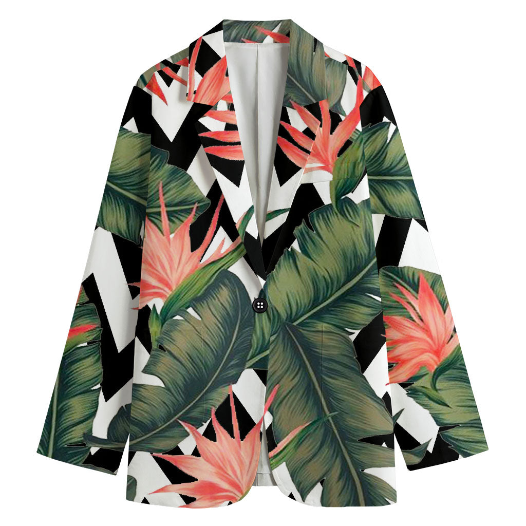 Zig Zag Tropical Pattern Print Women's Cotton Blazer