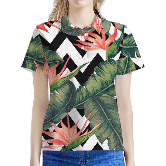 Zig Zag Tropical Pattern Print Women's Polo Shirt