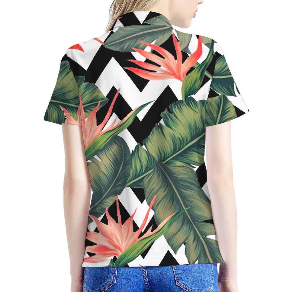 Zig Zag Tropical Pattern Print Women's Polo Shirt