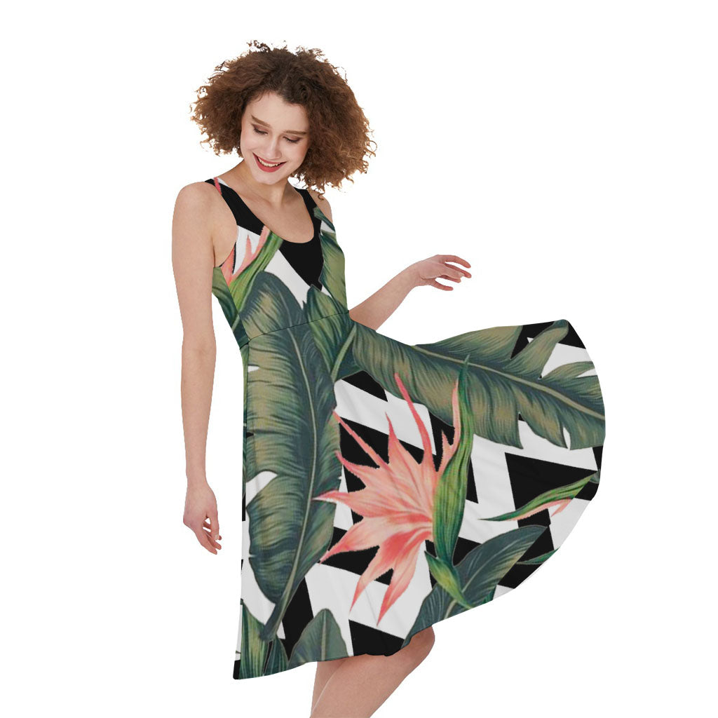 Zig Zag Tropical Pattern Print Women's Sleeveless Dress