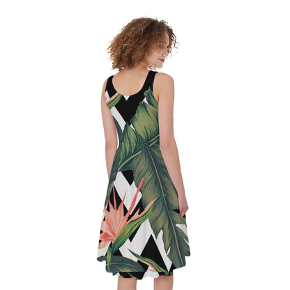 Zig Zag Tropical Pattern Print Women's Sleeveless Dress