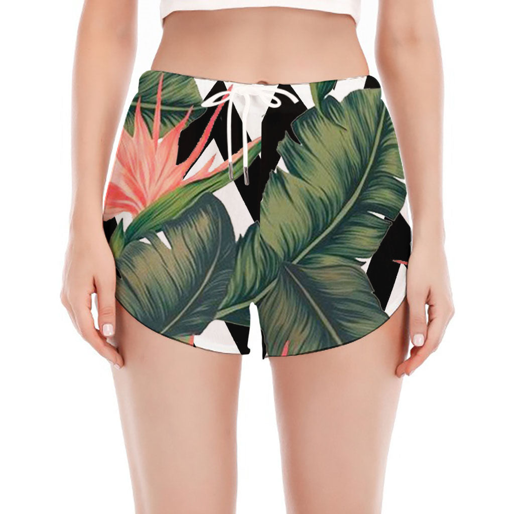 Zig Zag Tropical Pattern Print Women's Split Running Shorts