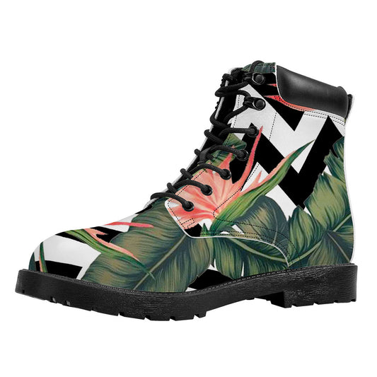 Zig Zag Tropical Pattern Print Work Boots