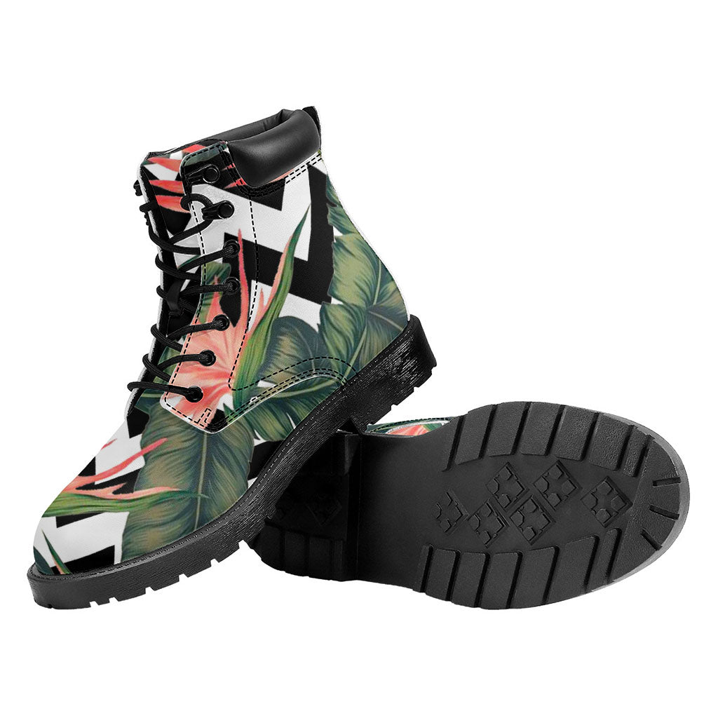 Zig Zag Tropical Pattern Print Work Boots