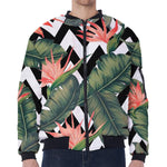 Zig Zag Tropical Pattern Print Zip Sleeve Bomber Jacket