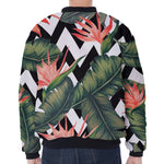 Zig Zag Tropical Pattern Print Zip Sleeve Bomber Jacket