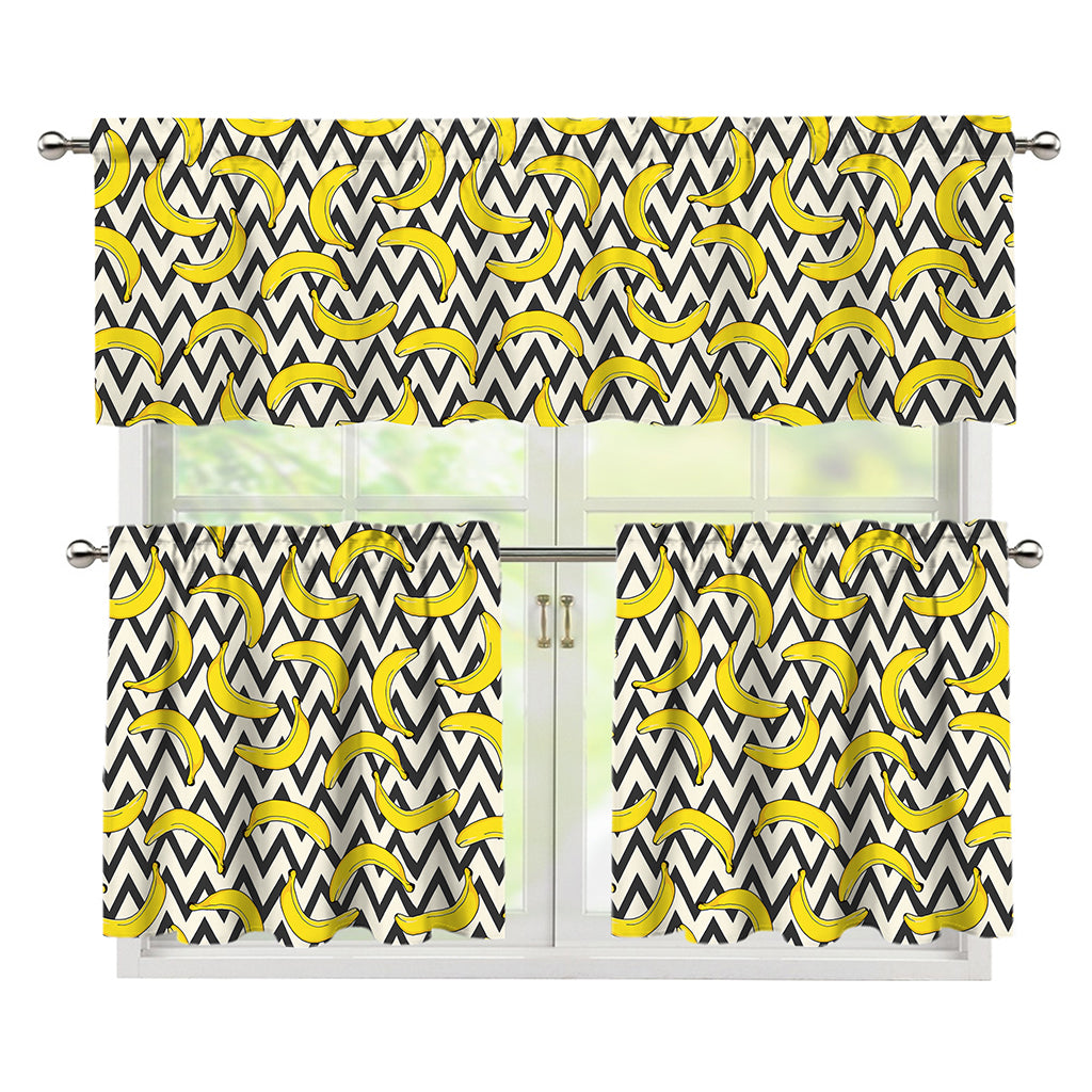 Zigzag Banana Pattern Print 3 Piece Kitchen Curtains