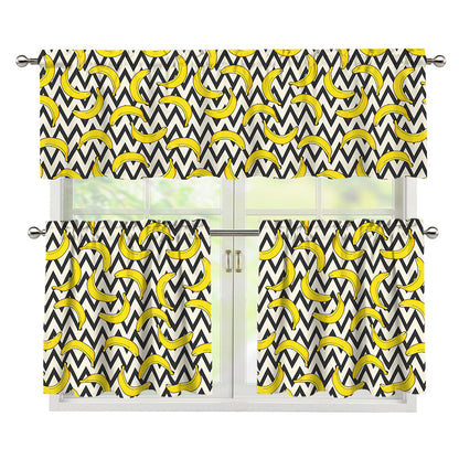Zigzag Banana Pattern Print 3 Piece Kitchen Curtains