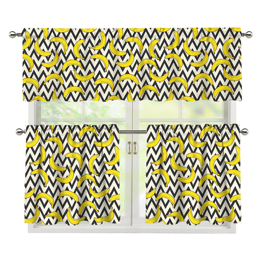 Zigzag Banana Pattern Print 3 Piece Kitchen Curtains