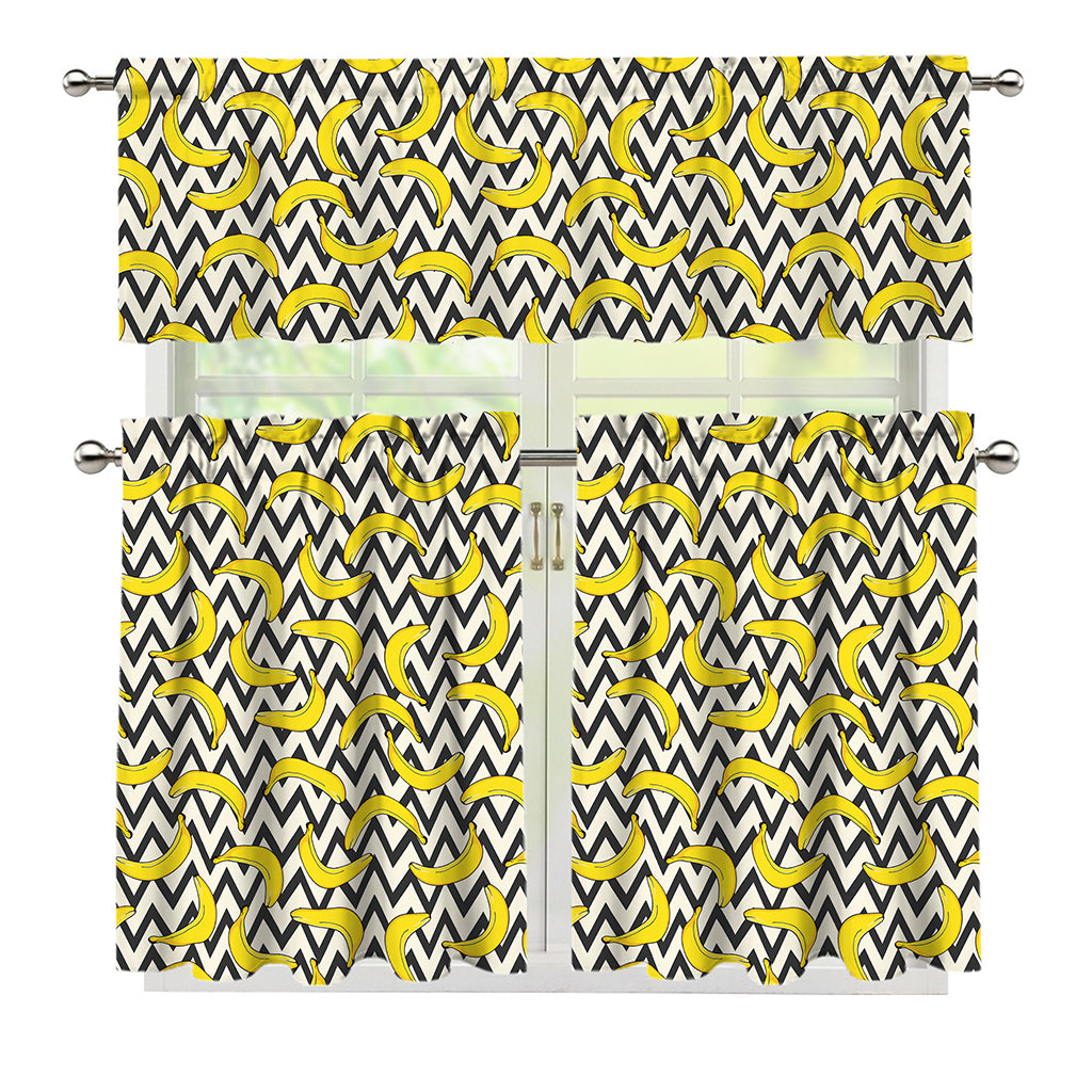 Zigzag Banana Pattern Print 3 Piece Kitchen Curtains