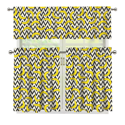Zigzag Banana Pattern Print 3 Piece Kitchen Curtains