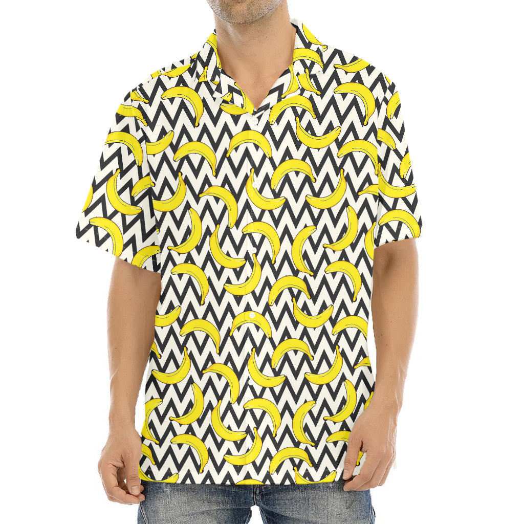Zigzag Banana Pattern Print Aloha Shirt