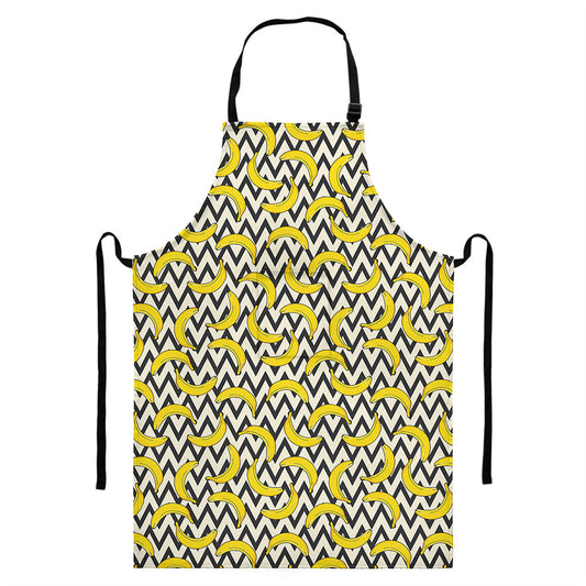 Zigzag Banana Pattern Print Bib Apron With Pocket