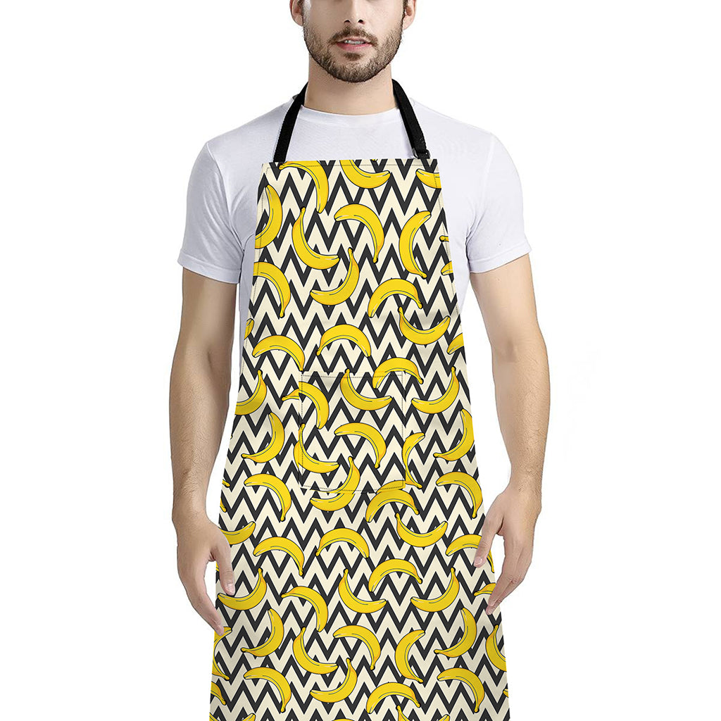Zigzag Banana Pattern Print Bib Apron With Pocket
