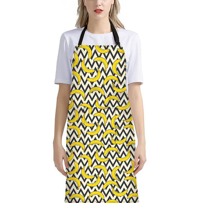 Zigzag Banana Pattern Print Bib Apron With Pocket