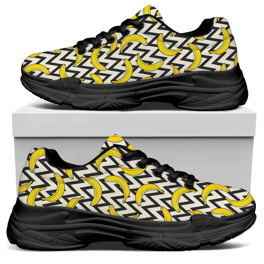 Zigzag Banana Pattern Print Black Chunky Shoes