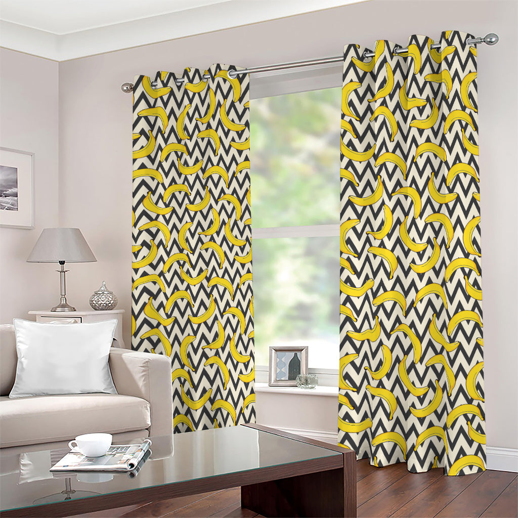 Zigzag Banana Pattern Print Blackout Grommet Curtains