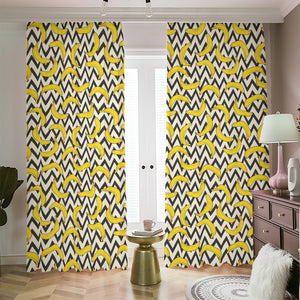 Zigzag Banana Pattern Print Blackout Pencil Pleat Curtains