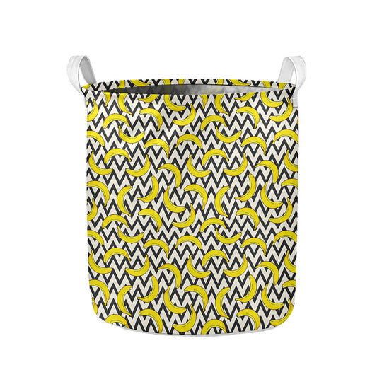 Zigzag Banana Pattern Print Collapsible Laundry Basket