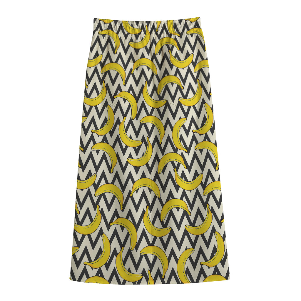 Zigzag Banana Pattern Print Cotton Front Slit Maxi Skirt
