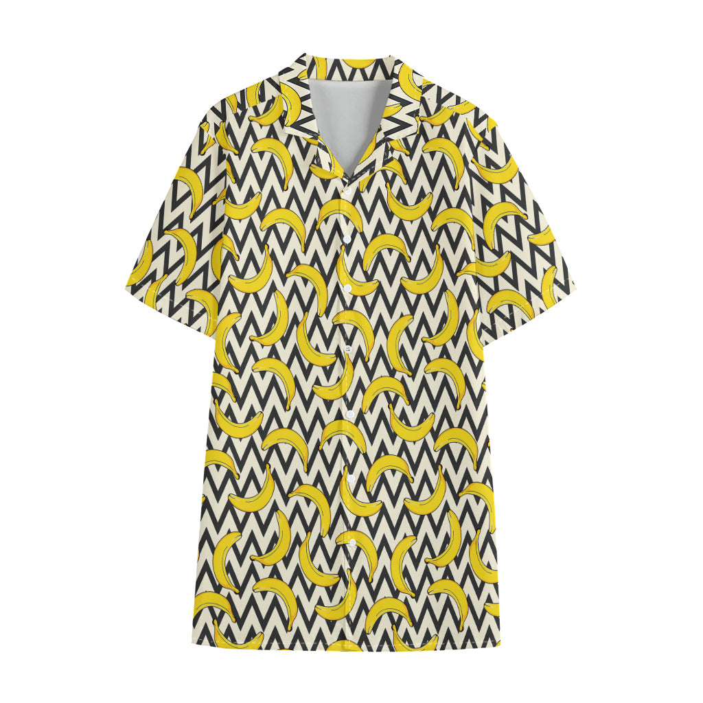 Zigzag Banana Pattern Print Cotton Hawaiian Shirt