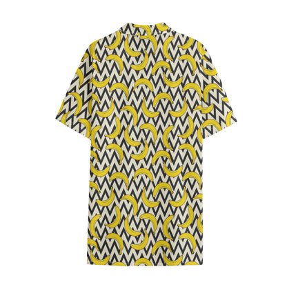 Zigzag Banana Pattern Print Cotton Hawaiian Shirt