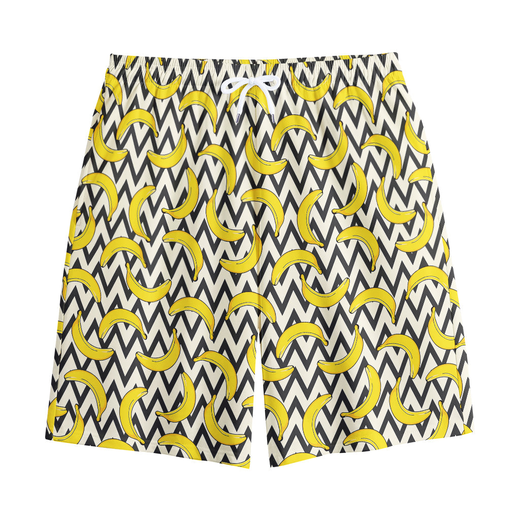 Zigzag Banana Pattern Print Cotton Shorts