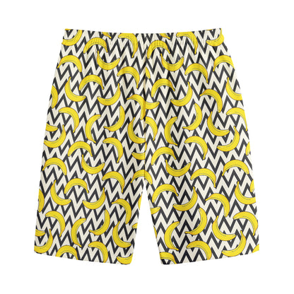 Zigzag Banana Pattern Print Cotton Shorts